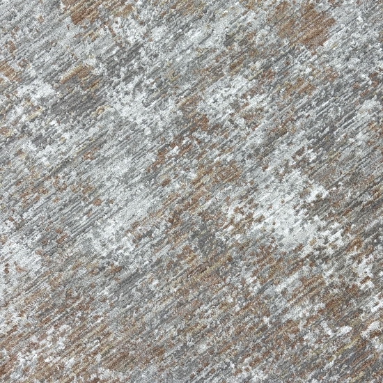Teppich Kupfer Grau Creme mit abstraktem Muster und Fransen modern