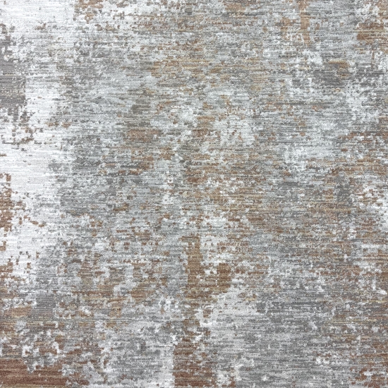 Teppich Kupfer Grau Creme mit abstraktem Muster und Fransen modern