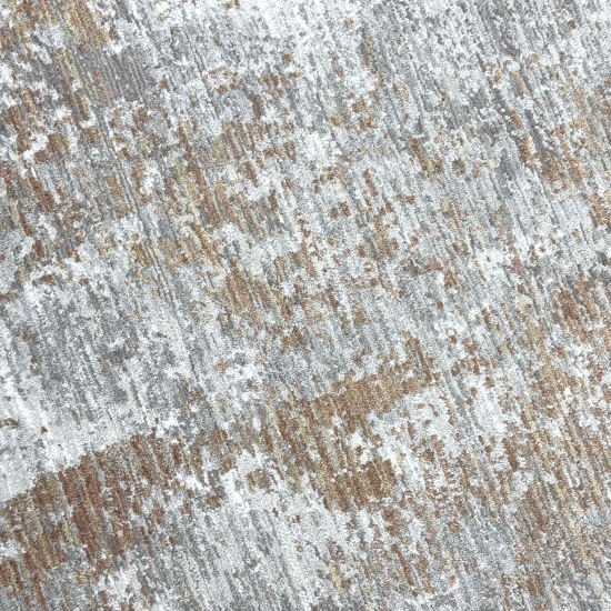 Teppich Kupfer Grau Creme mit abstraktem Muster und Fransen modern