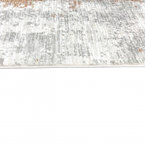 Teppich Kupfer Grau Creme mit abstraktem Muster und Fransen modern