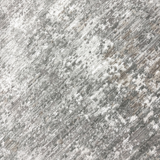 Teppich Grau Creme mit abstrakter Struktur, Fransen und modernem Design