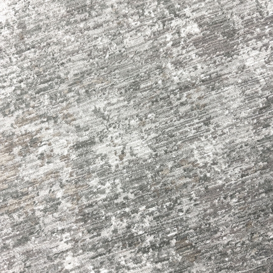 Teppich Grau Creme mit abstrakter Struktur, Fransen und modernem Design