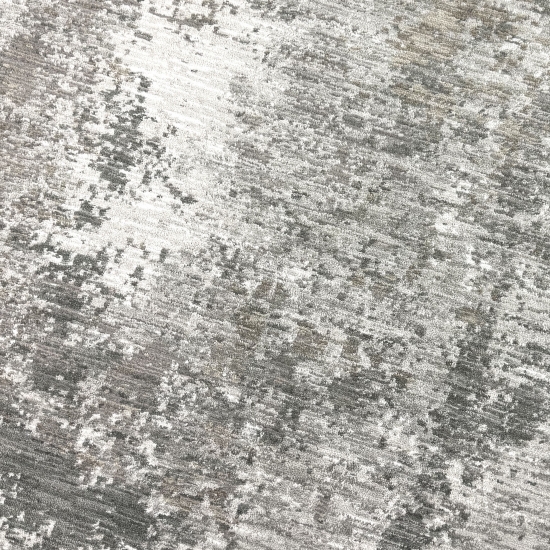 Teppich Grau Creme mit abstrakter Struktur, Fransen und modernem Design