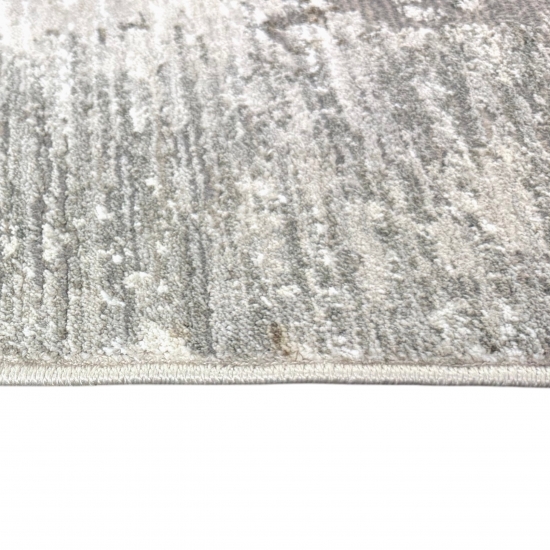 Teppich Grau Creme mit abstrakter Struktur, Fransen und modernem Design
