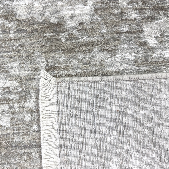 Teppich Beige Creme mit abstraktem Muster, Fransen und modernem Design