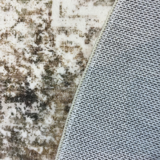 Preview: Beiger Teppich mit Vintage-Medaillon und floralen Details für Wohnräume