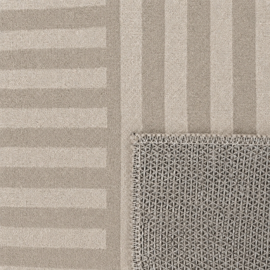 Moderner Teppich Beige abstraktes Liniendesign bedruckte Flanelloberfläche