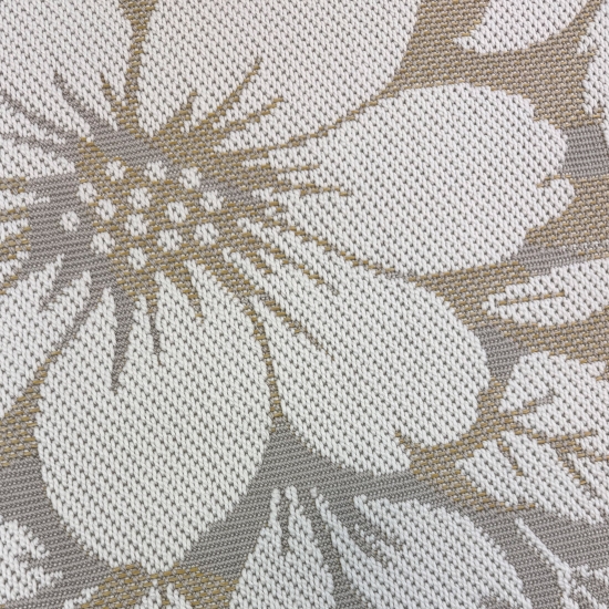 Preview: Teppich Beige Creme mit großem Blumenmuster in feiner Sisal-Optik
