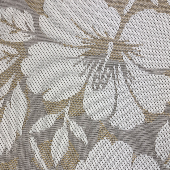 Preview: Teppich Beige Creme mit großem Blumenmuster in feiner Sisal-Optik