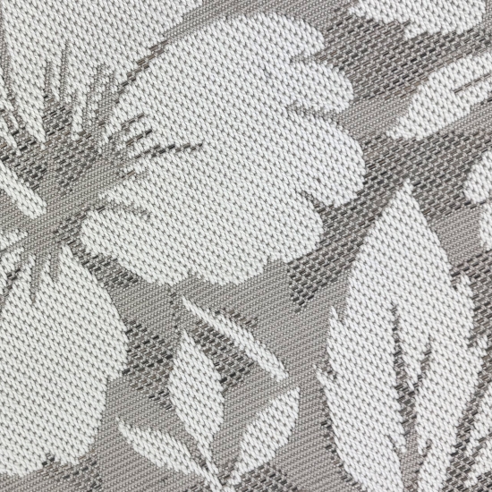 Preview: Teppich Taupe Creme mit großem Blütenmotiv in feiner Sisal-Optik
