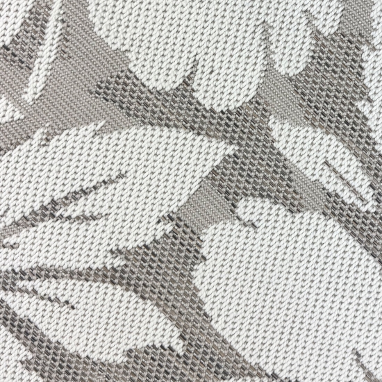 Preview: Teppich Taupe Creme mit großem Blütenmotiv in feiner Sisal-Optik