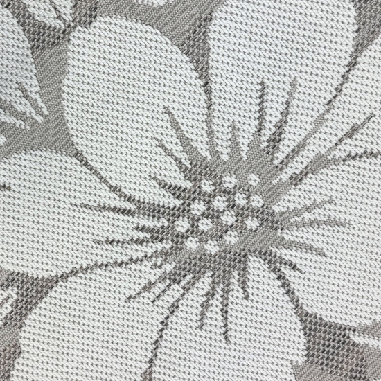 Preview: Teppich Taupe Creme mit großem Blütenmotiv in feiner Sisal-Optik