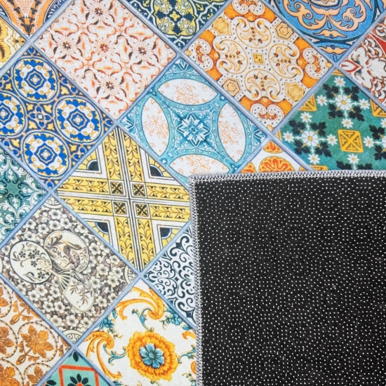 Küchenläufer Teppich bunt waschbar mit Fliesenmuster