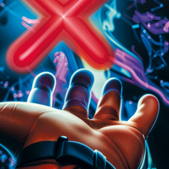 Gaming-Teppich mit lebendigen neon-farbigen Symbolen und schwebendem Controller