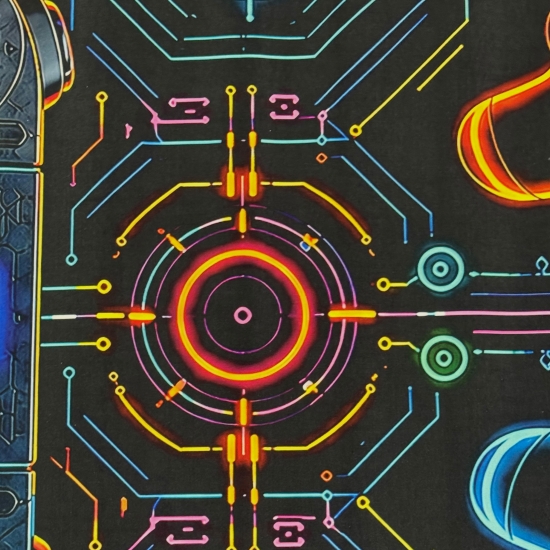 Preview: Waschbarer Teppich mit Controller-Motiv in Neonfarben auf schwarzem Grund