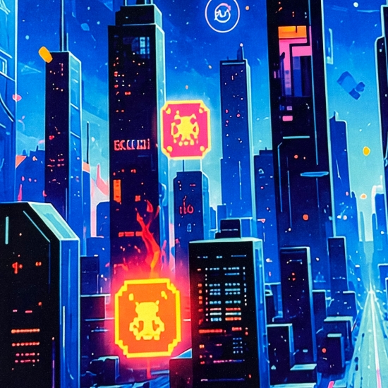 Preview: Waschbarer Teppich mit Neonstadt-Motiv in Schwarz Blau und grafischen Lichtlinien