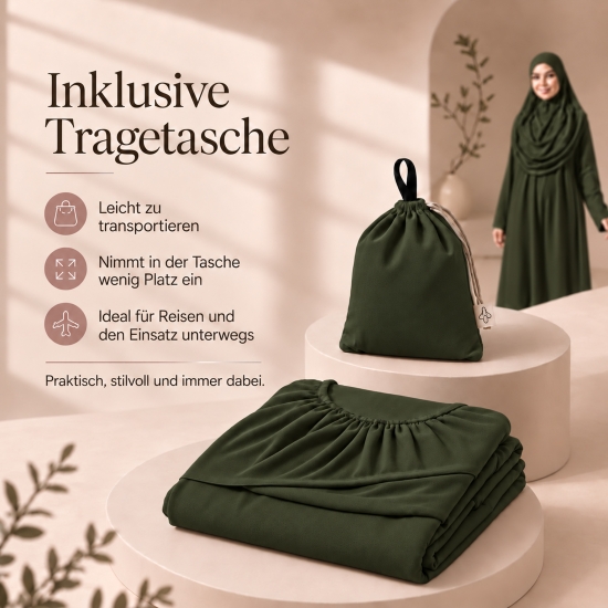 Gebetsset in Dunkelgrün mit Gebetskleid Teppich und Gebetskette
