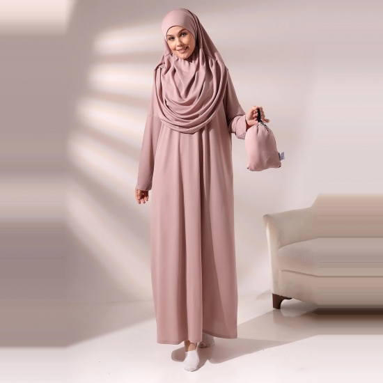 Preview: Gebetsset Rosa mit langem Gebetskleid Teppich und Perlenkette