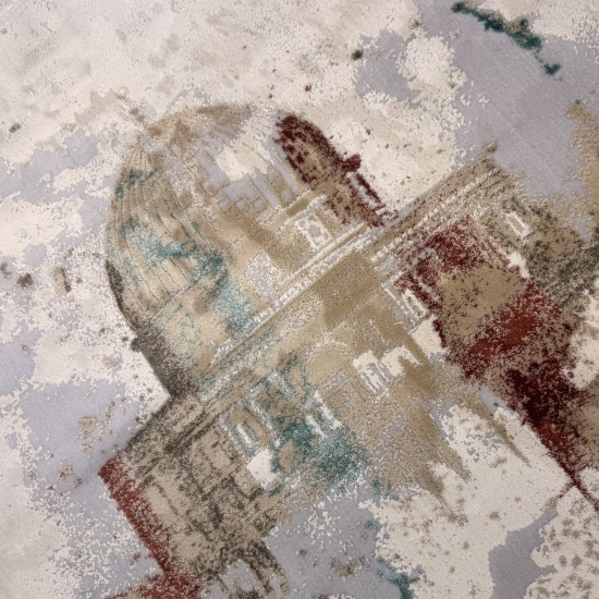 Preview: Gebetsteppich mit Moschee-Motiv in sanften Creme- und Beigetönen