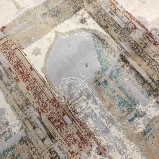 Preview: Gebetsteppich mit Moschee-Tor Motiv in hellen Creme- und Naturtönen