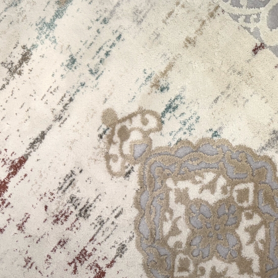 Preview: Gebetsteppich mit arabischer Kalligrafie und Ornamentmotiv in hellen Naturtönen