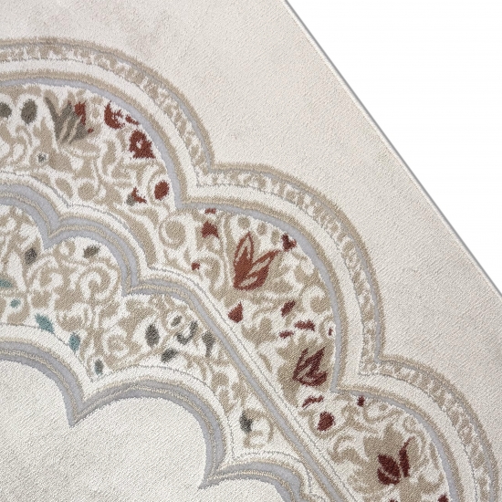 Preview: Gebetsteppich mit Mihrab-Motiv und ornamentaler Verzierung in Creme und Gold