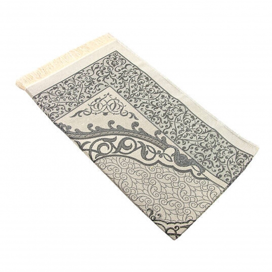 Preview: Gebetsteppich Taftstoff Grau mit Geschenkbox und Gebetskette – dezent & stilvoll 65 x 110 cm