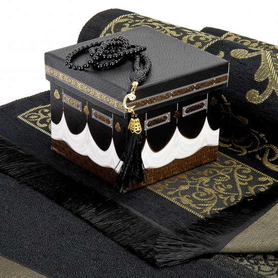 Preview: Teppich Gebetsteppich creme Taftstoff mit Geschenkbox und Gebetskette – leicht edel 65 x 110 cm