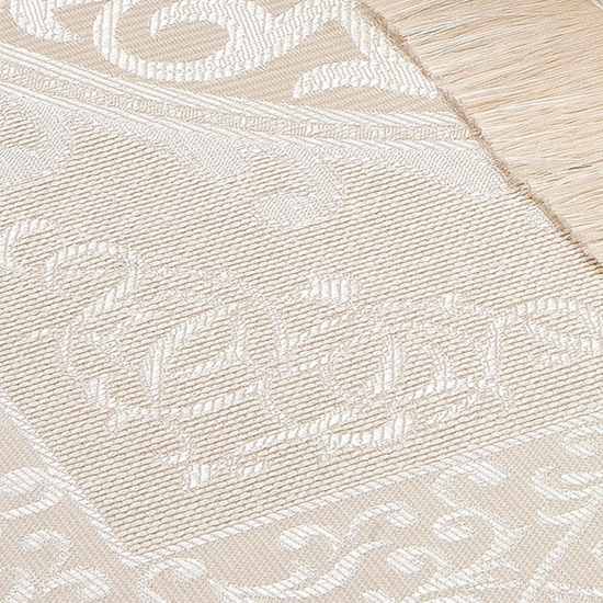 Preview: Teppich Gebetsteppich creme Taftstoff mit Geschenkbox und Gebetskette – leicht edel 65 x 110 cm