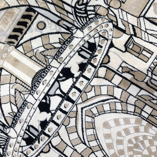 Preview: Gebetsteppich mit Moschee-Architektur Motiv in Schwarz, Beige und Creme