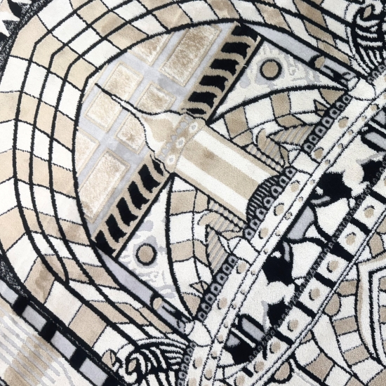 Preview: Gebetsteppich mit Moschee-Architektur Motiv in Schwarz, Beige und Creme