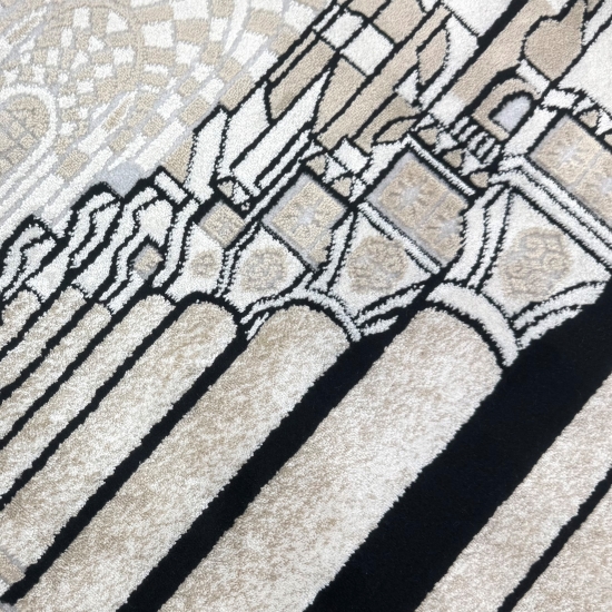 Preview: Gebetsteppich mit Moschee-Architektur Motiv in Schwarz, Beige und Creme