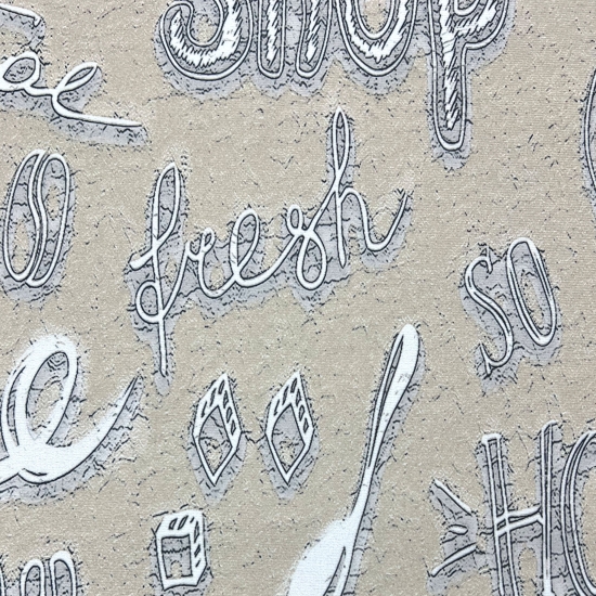 Preview: Küchenläufer Teppich beige waschbar mit „Coffee“ Schriftzug in weiß