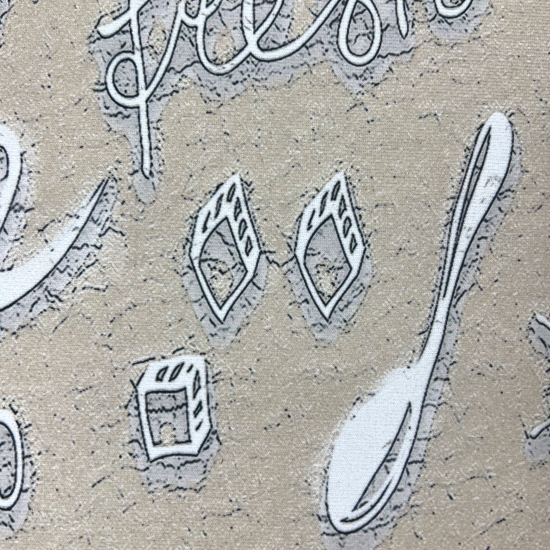 Preview: Küchenläufer Teppich beige waschbar mit „Coffee“ Schriftzug in weiß