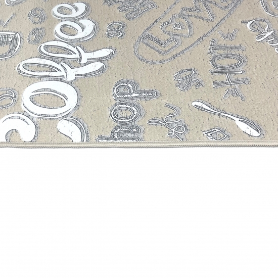 Küchenläufer Teppich beige waschbar mit „Coffee“ Schriftzug in weiß