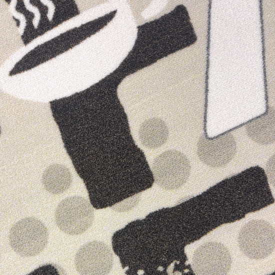 Preview: Küchenläufer Beige mit Coffee-Schriftzug und Tassenmotiven für die Küche