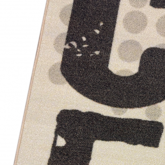 Preview: Küchenläufer Beige mit Coffee-Schriftzug und Tassenmotiven für die Küche