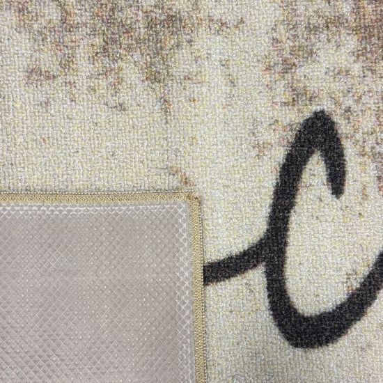 Küchenläufer Beige mit Coffee-Time-Schriftzug im Vintage-Look