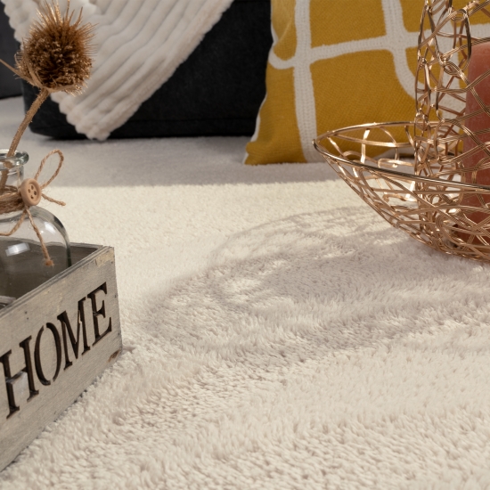 Creme Teppich seidig weich kuschelig für Wohnzimmer, Schlafzimmer, Esszimmer