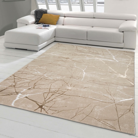 Designer Teppich mit abstraktem glänzenden Ästemuster beige