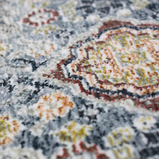 Klassischer Vintage Teppich mit 6 Ornamenten mehrfarbig
