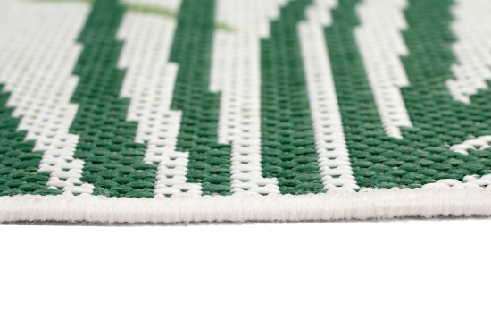 In- & Outdoor Teppich Sisal Optik Balkon Küche Wohnzimmer Terrasse Palmenzweige in grün auf sandfarbe