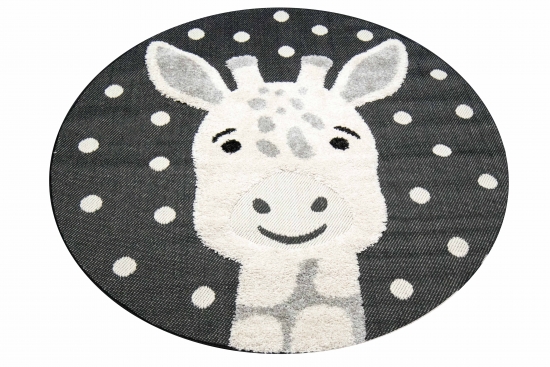 Kinderzimmer Teppich Baby Spielteppich 3D Optik High Low Effekt Giraffe creme grau schwarz