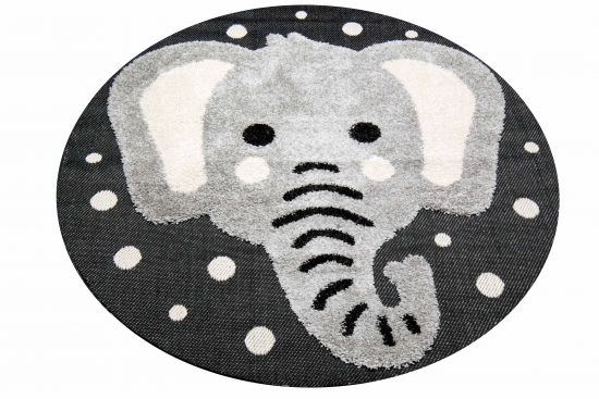 Kinderzimmer Teppich Baby Spielteppich 3D Optik High Low Effekt Elefant creme grau schwarz