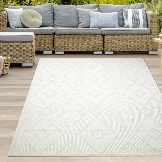 Sisal In- & Outdoor Teppich orientalisches Rautenmuster abstrakt 3d Effekt creme