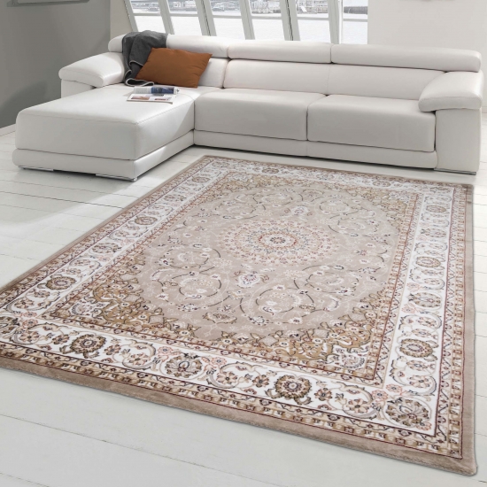 Orientalischer Teppich mit eleganten Verzierungen in creme beige