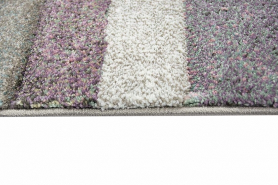 Designer Teppich Moderner Teppich Wohnzimmer Teppich Kurzflor Teppich mit Konturenschnitt Karo Muster mit Pastellfarben Bunt Lila Senfgelb Grau Creme Beige