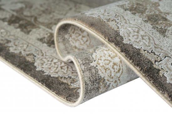 Wollteppich Luxus Teppich Wohnzimmerteppich Orient mit Ornamenten aus Naturfasern in beige