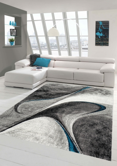 Teppich modern Teppich Wohnzimmer Designer Teppich in grau blau