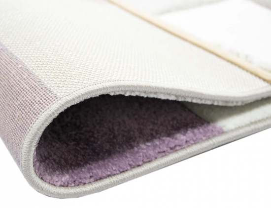 Designer und  Moderner Teppich Pastell Farben in Karo Muster Lila Creme Beige